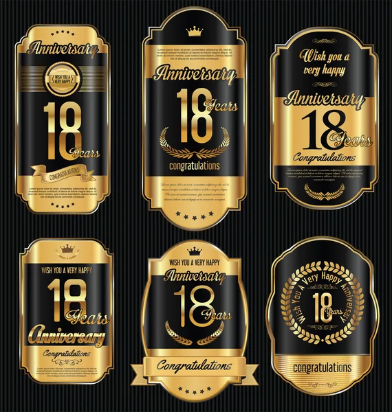 Aniversario de oro retro vintage etiquetas colección — Vector de stock