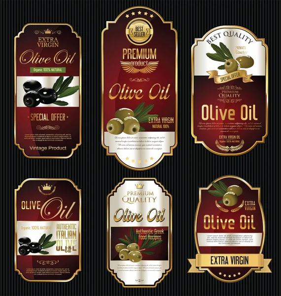 Olive oil retro vintage gold and black labels collection — Stock Vector