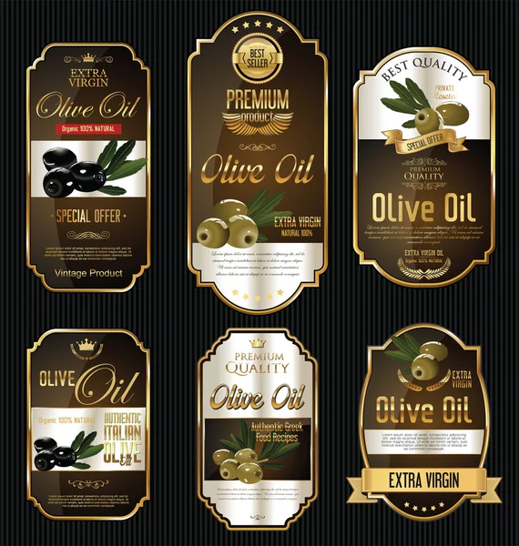 Oliwa z oliwek retro vintage gold i czarny etykiety kolekcji — Wektor stockowy