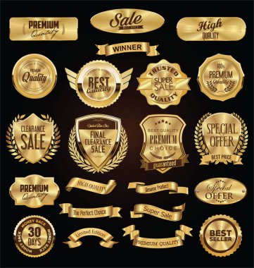 Altın rozet ve etiket koleksiyonu