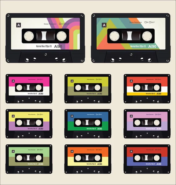 Modello Con Vecchie Cassette Audio Sfondo Colorato — Vettoriale Stock