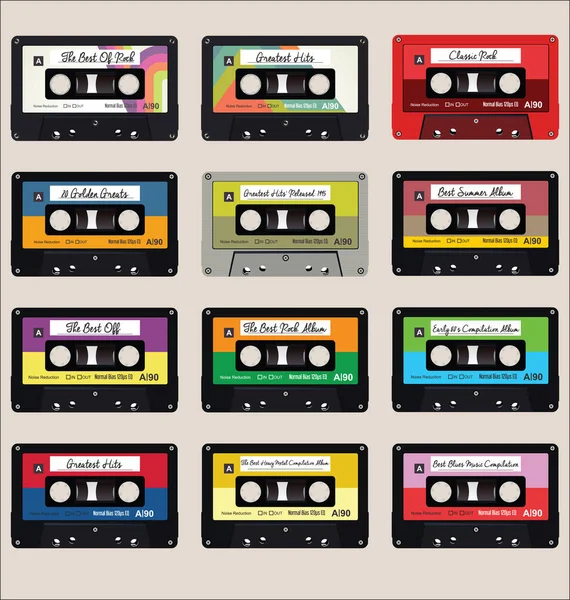 Pattern Old Audio Cassettes Colorful Seamless Background — Stock Vector