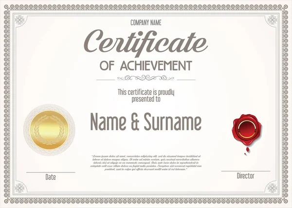 Сертификат Достижения Шаблона Ретро Дизайна — стоковый вектор