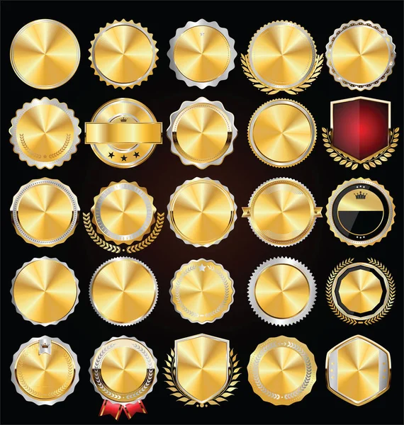 Retro Vintage Empty Golden Badges Labels Collection — Stock Vector