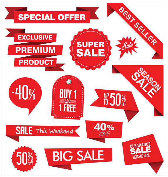 Price tags collection ribbon sale banners isolated on white background