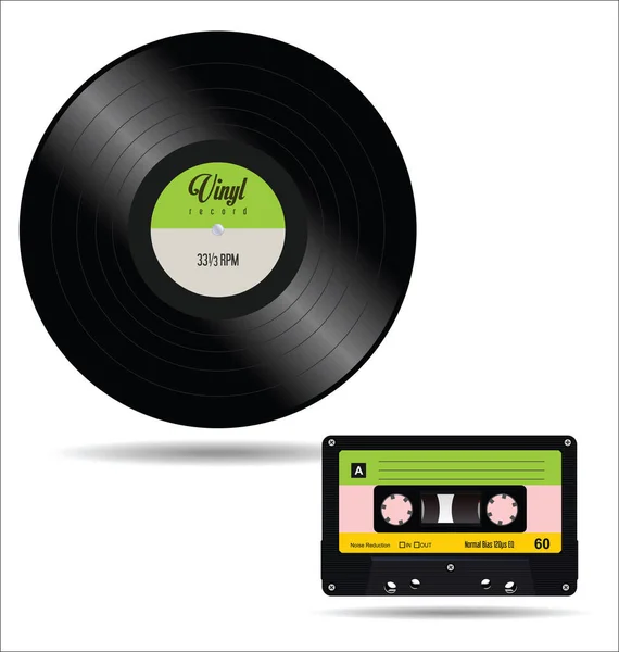 Gramofon Vinil Kaydı Beyaz Arkaplanda Izole Edilmiş Müzik Kaset Vektör — Stok Vektör