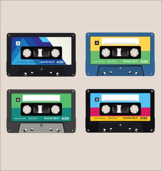 Vecchie Cassette Audio Colorate Collezione Sfondo — Vettoriale Stock