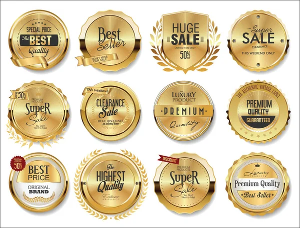 Collection Golden Badges Labels Tags — Stock Vector
