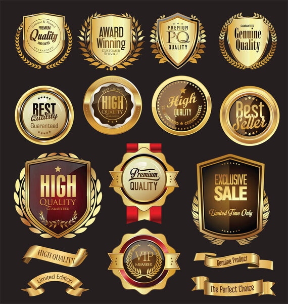 Collection of golden badges labels and tags 