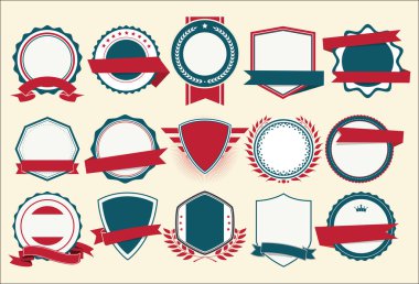 Düz kalkanların koleksiyonu rozetler ve etiketler eski biçim