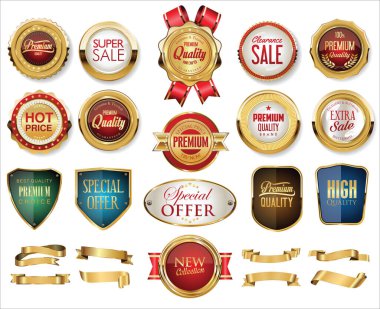 Altın rozet koleksiyonu. Etiketler. Kalkan ve metal plakalar. 