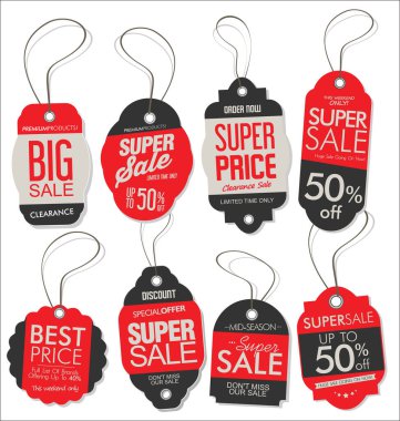 Kağıt fiyat etiketi retro vintage biçim tasarımı kırmızı ve siyah koleksiyon