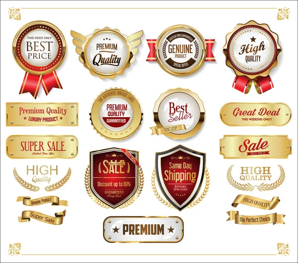 Verzameling Gouden Badges Labels Retro Vintage Design — Stockvector