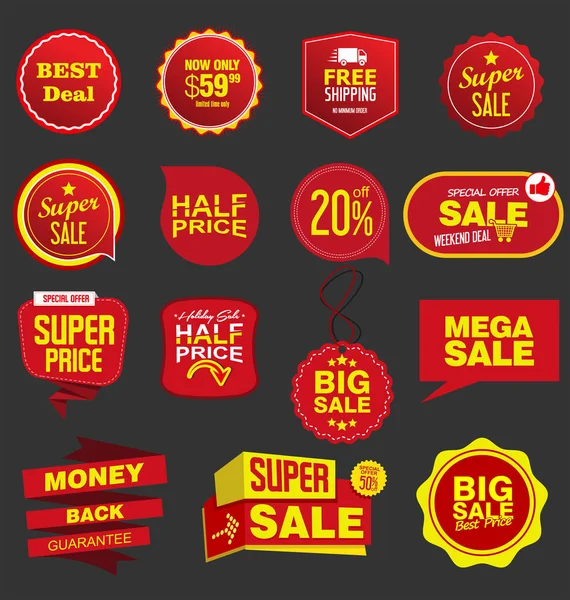 Collection Red Yellow Stickers Badges — Archivo Imágenes Vectoriales