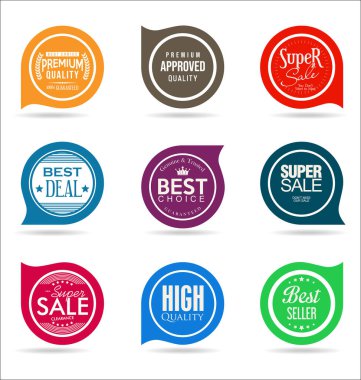 Renkli satış kalitesinde rozet ve çıkartma koleksiyonu