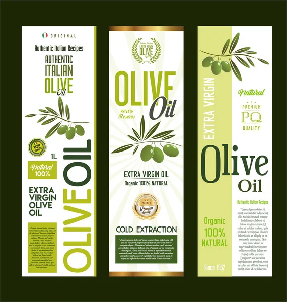 Olive Oil Packaging Design Bottle Label Collection — Stock Vector