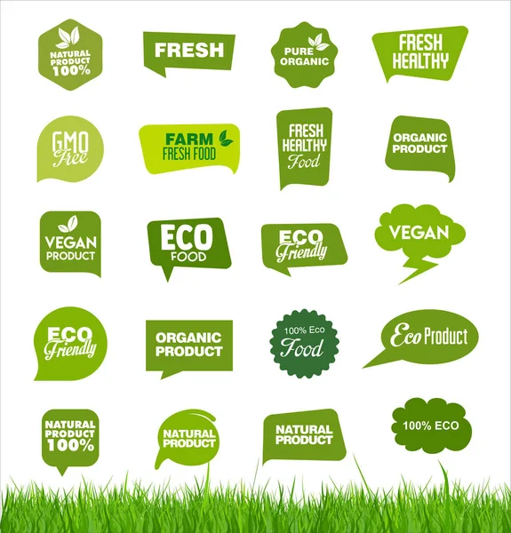 Set Organic Fresh Natural Tasty Food Labels — Stock Vector