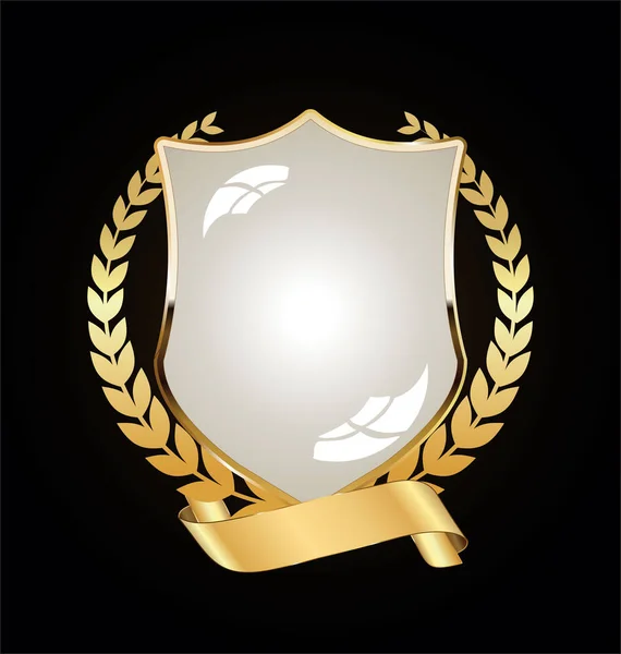 Escudo Oro Negro Con Laureles Oro — Vector de stock