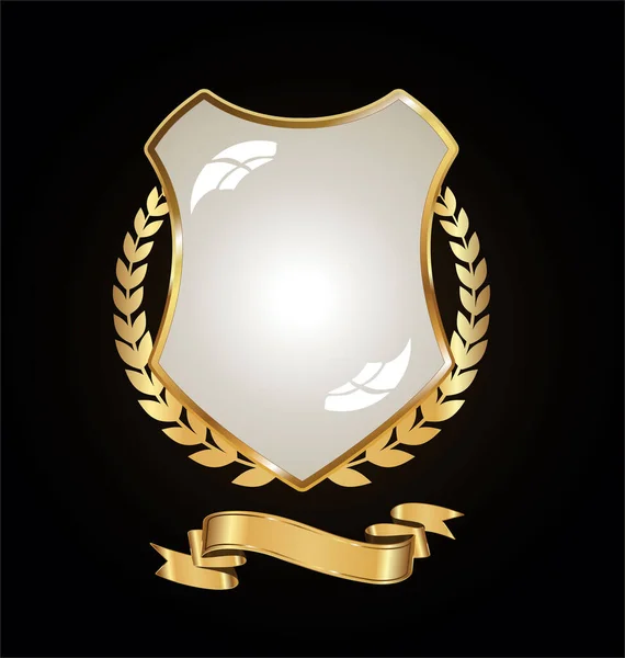 Escudo Oro Negro Con Laureles Oro — Vector de stock