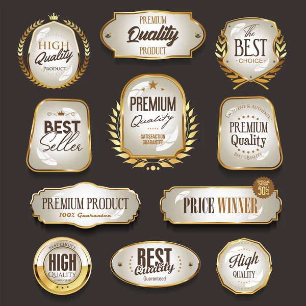 Colección Etiquetas Distintivos Oro Vintage Retro — Vector de stock