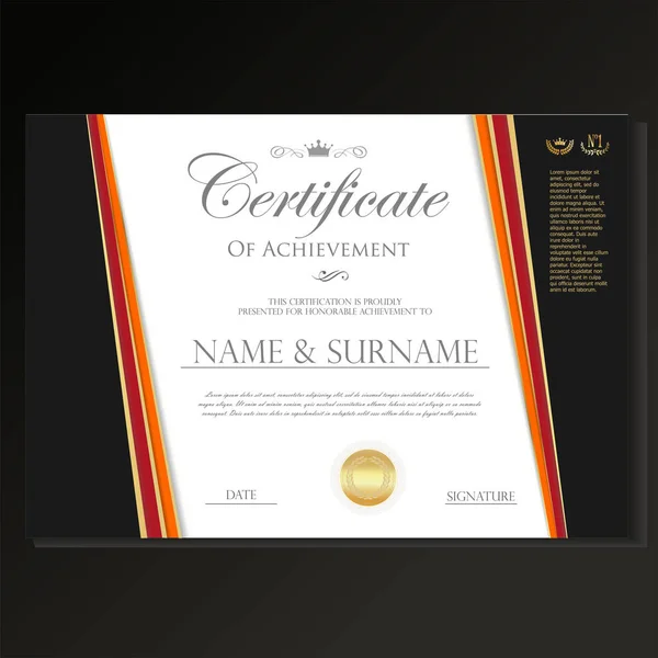 Certificaat Diploma Retro Design Sjabloon Zwarte Achtergrond — Stockvector