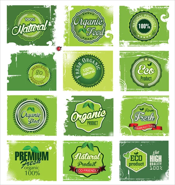 Natural eco green label collection — Stock Vector