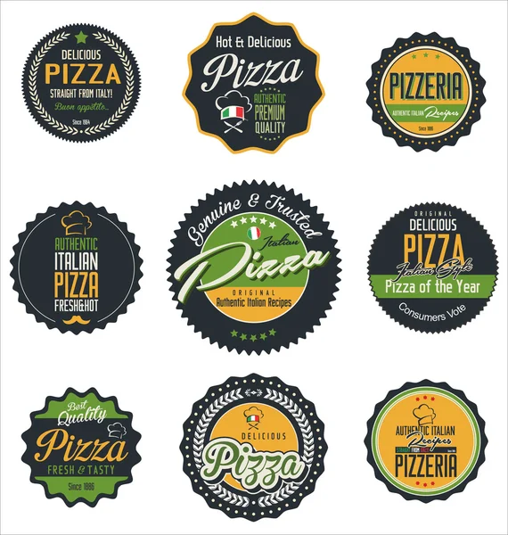 Etiquetas retro de pizza — Vector de stock