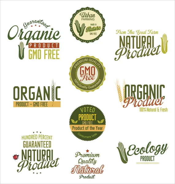 Organik doğal ürün etiketleri — Stok Vektör