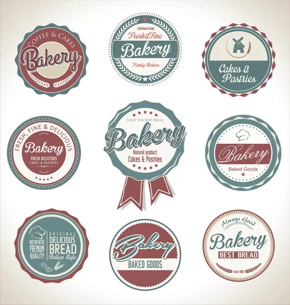 Panadería colección de etiquetas vintage retro — Vector de stock