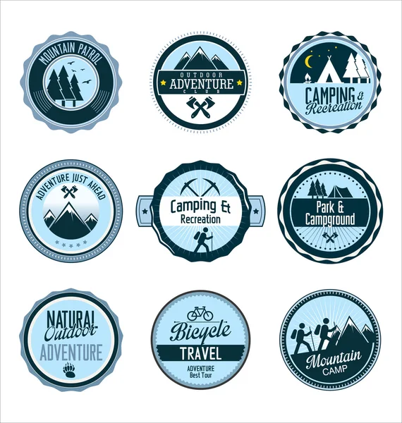 Set of outdoor adventure retro labels — Stock Vector