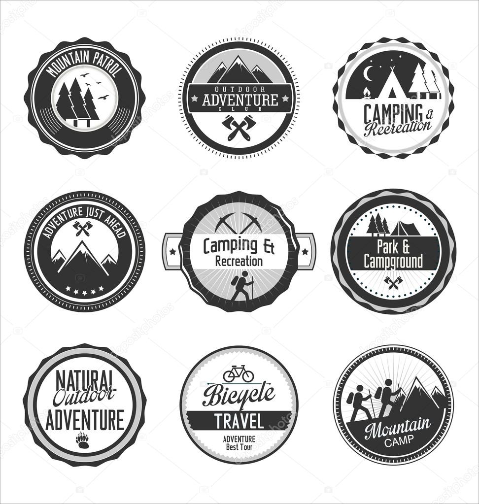 Set of outdoor adventure blue labels