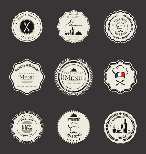 Set de insignias de restaurante retro vintage — Archivo Imágenes Vectoriales