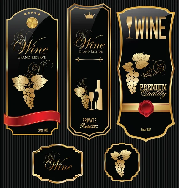 Colección de etiquetas de vino dorado — Archivo Imágenes Vectoriales