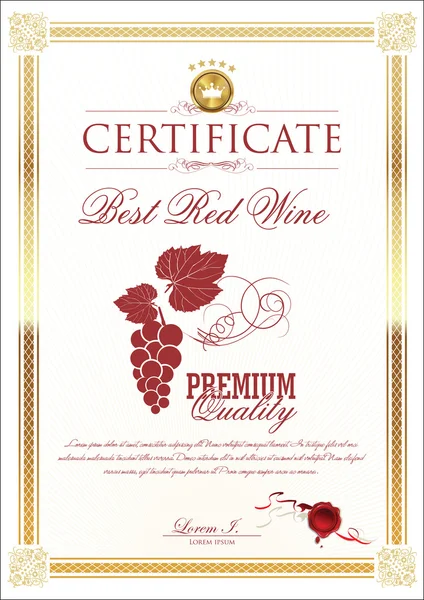 Certificat - Meilleur vin — Image vectorielle