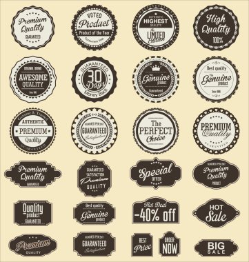 Vintage Satılık toplama tasarım öğeleri, Premium Kalite etiketleri