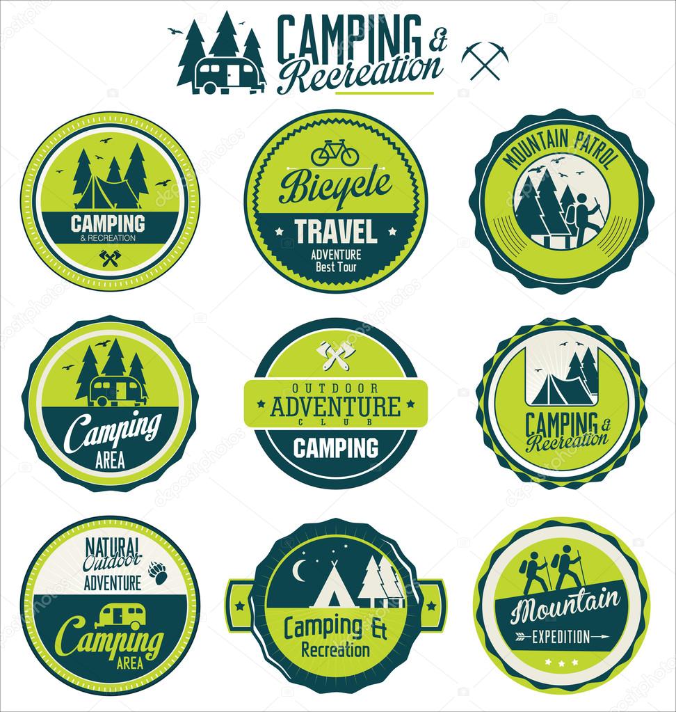 Set of vintage outdoor camp badges