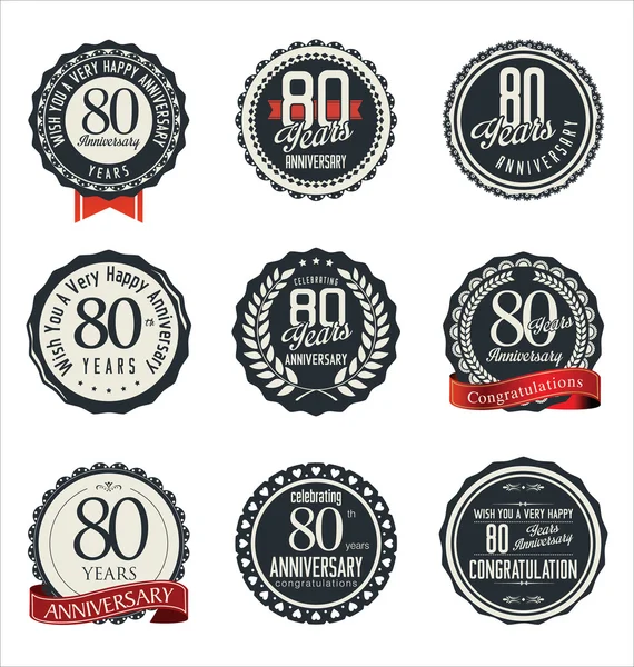 Anniversary retro badges and labels collection — Stock Vector