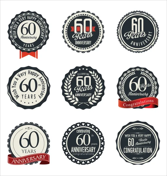 Verjaardag retro badges en etiketten collectie — Stockvector