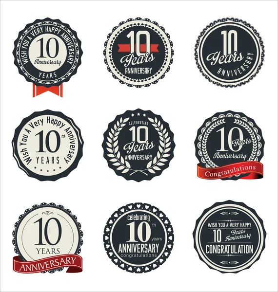 Anniversary retro badges and labels collection — Stock Vector