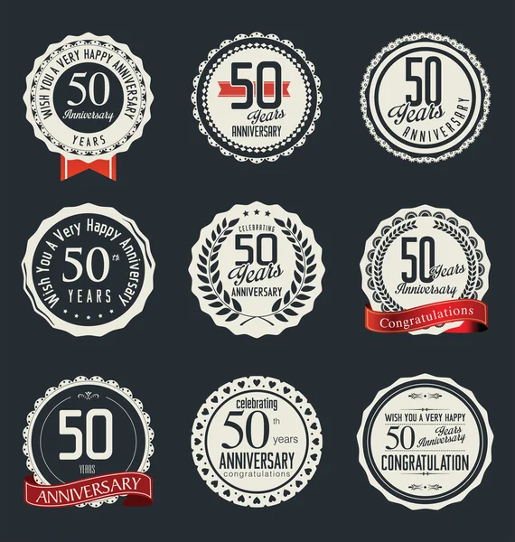 Insignes rétro anniversaire et collection d'étiquettes — Image vectorielle