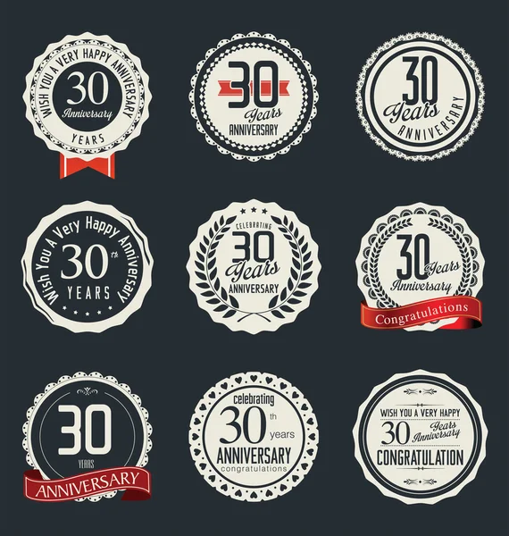 Anniversary retro badges and labels collection — Stock Vector