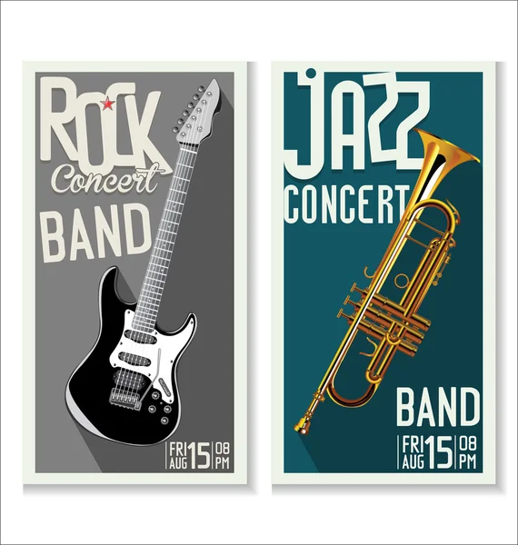 Banner de concierto de jazz y rock — Vector de stock
