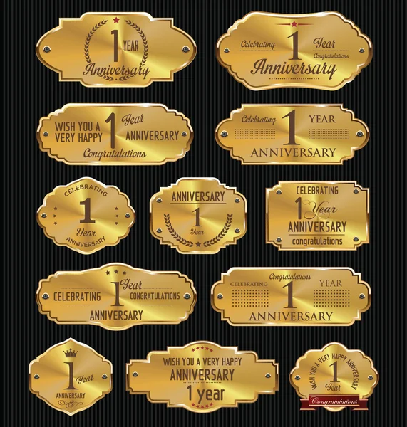 Colección de etiquetas de oro aniversario — Vector de stock