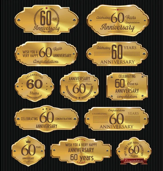 Aniversário coleção etiquetas douradas —  Vetores de Stock