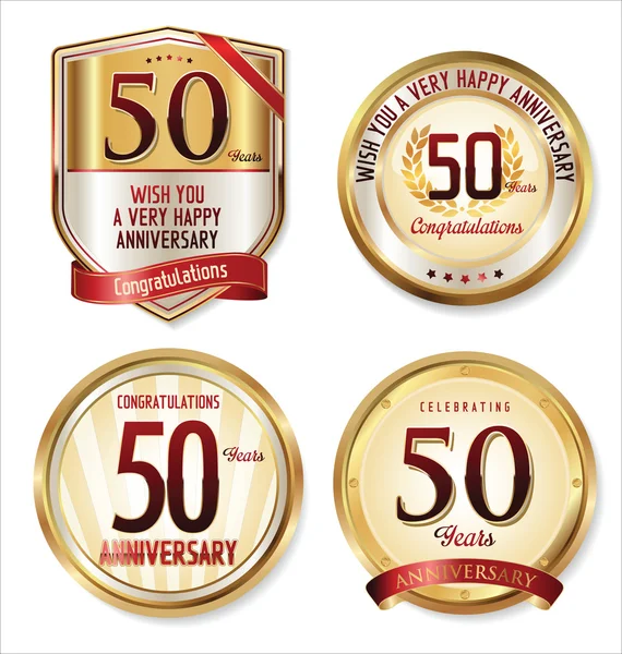 Anniversary golden labels collection — Stock Vector