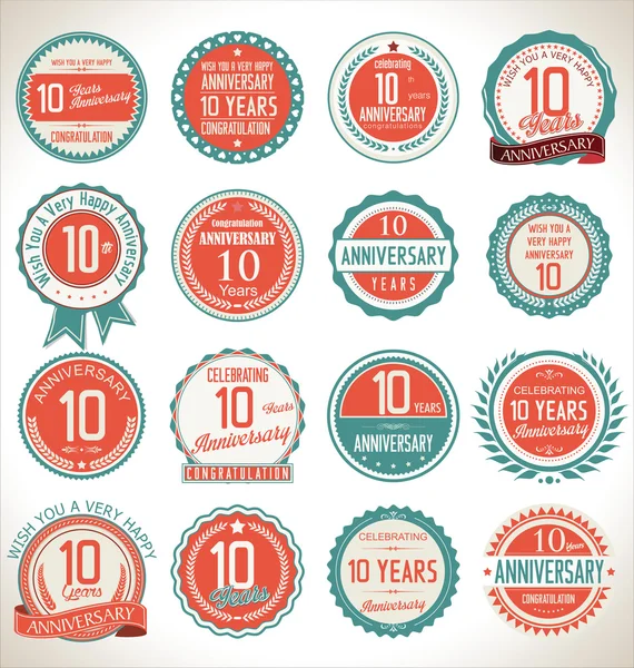 Anniversary retro labels — Stock Vector