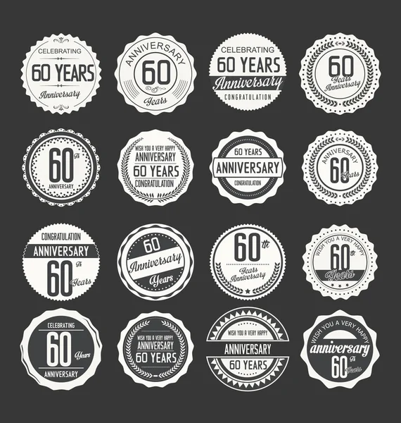 Verjaardag retro badges collectie — Stockvector