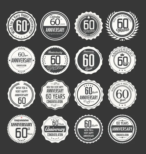 Verjaardag retro badges collectie — Stockvector