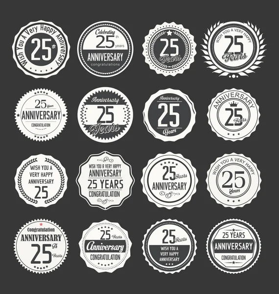 Collection d'insignes rétro anniversaire — Image vectorielle