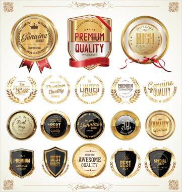 Altın rozet ve etiketleri koleksiyonu